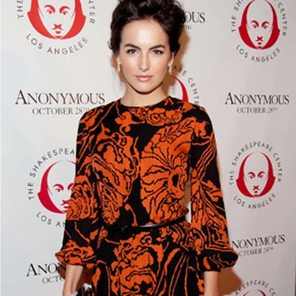 Auth GUCCI Dress 3/4 Sleeves Knee-Length Silk Black Orange